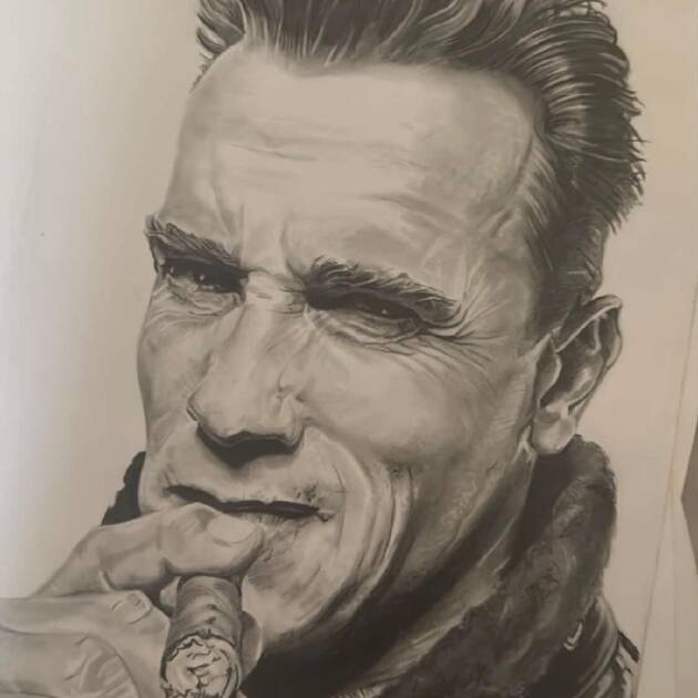 Arnold Schwarzenegger - A4 original, hand drawn on Bristol paper. With Certificate of Authenticity (unframed)